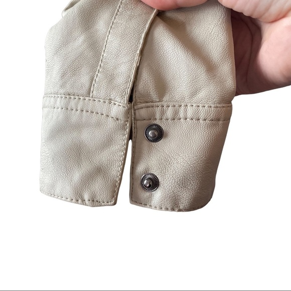 Tattoo cream colored man made vegan leather polyurethane motorcycle jacket - Picture 4 of 11